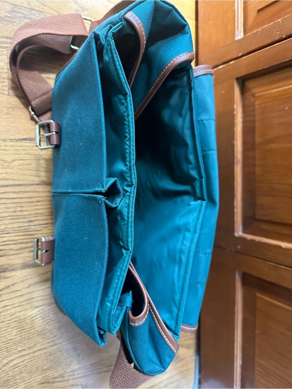 VTG Polo by Ralph Lauren Teal Canvas Messenger with Brown Trim and Strap